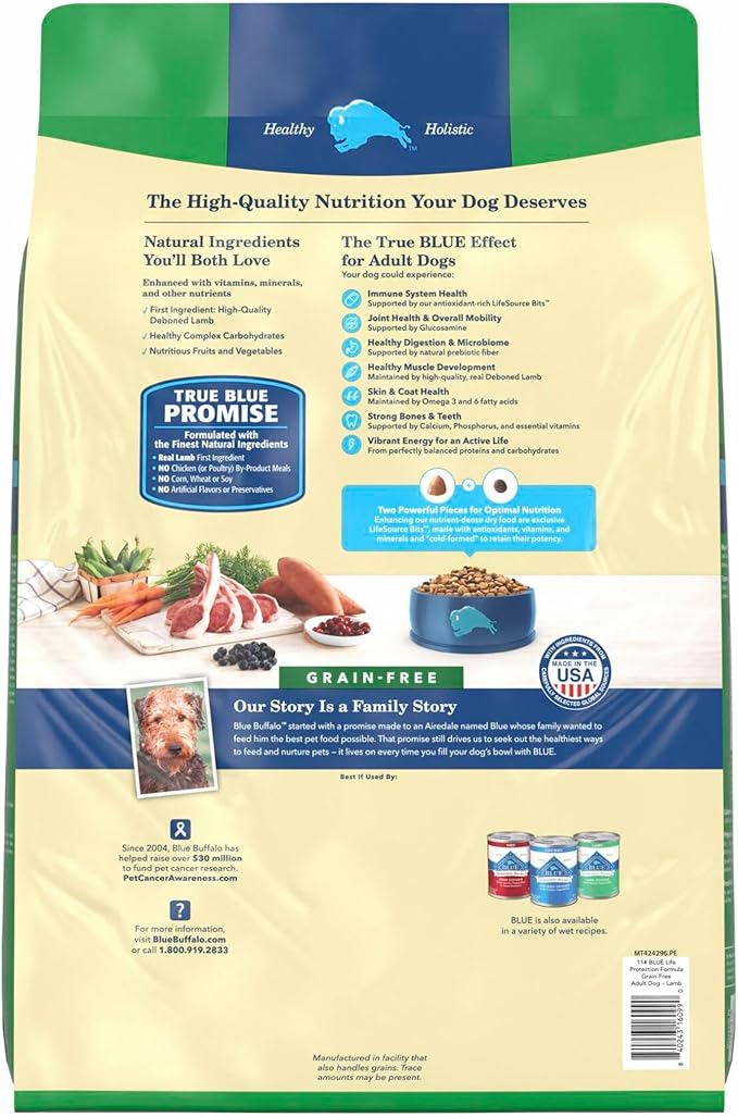 Blue Buffalo Life Protection Formula Natural Grain Free Adult Dry Dog Food, with Lamb and Potatoes, 11 lb. Bag
