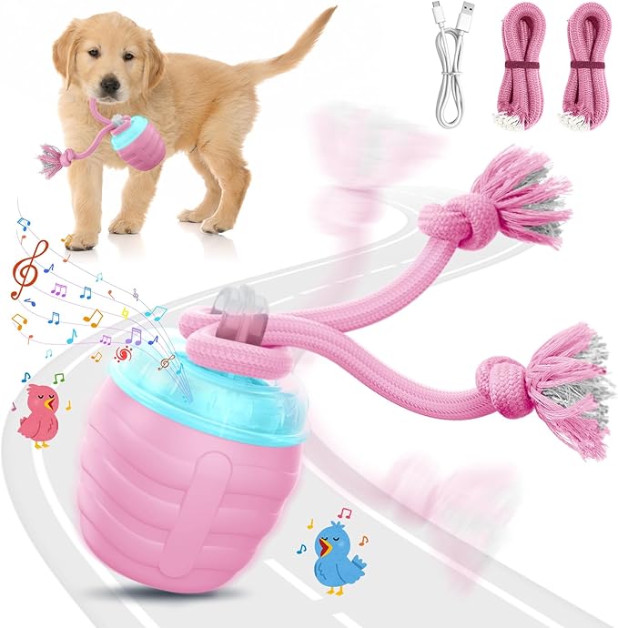 Interactive Dog Toys Ball - New Upgraded Chase Buddy Dog Toy for Medium/Large Dogs, Automatic Moving and Rolling Dogs Ball for Boredom, USB Rechargeable(Pink)