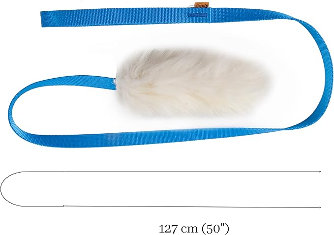 Dingo Natural tug Toy for Dog, Sheepskin Toy, Sheep Leather, Long Toy, for Chasing Motivation Reward Agility, Long Handle, Blue 15583