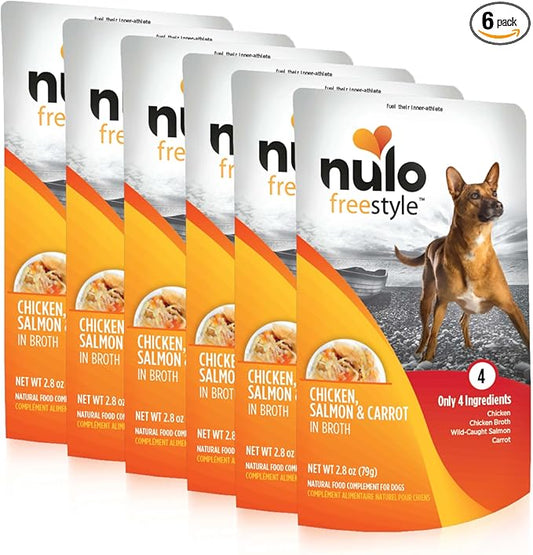 Nulo Freestyle Chicken, Salmon & Carrot in Broth Real Meat Dog Food Topper, 2.8 Ounce (Pack of 6)