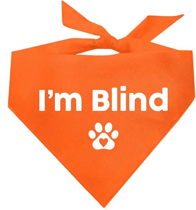 I'm Blind Dog Bandana | 100% Adjustable Cotton Triangle | Made in USA | Deaf | Impaired | Hearing Loss Accessory | Warning | (Orange, OS 413)