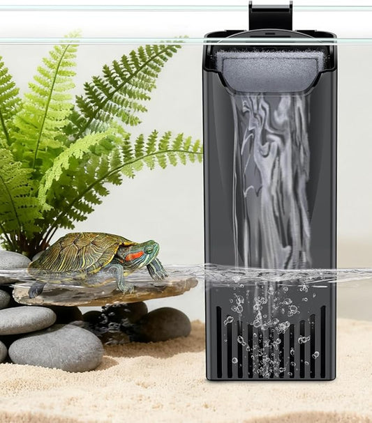 Pawfly 61 GPH 5.2 W Turtle Tank Filter, Low Water Level Turtle Filter for 3-15 Gallon Tanks, Mechanical & Bio-Filtration Internal Filter for Turtle Tanks, Ultra Quiet Waterfall Turtle Water Filter