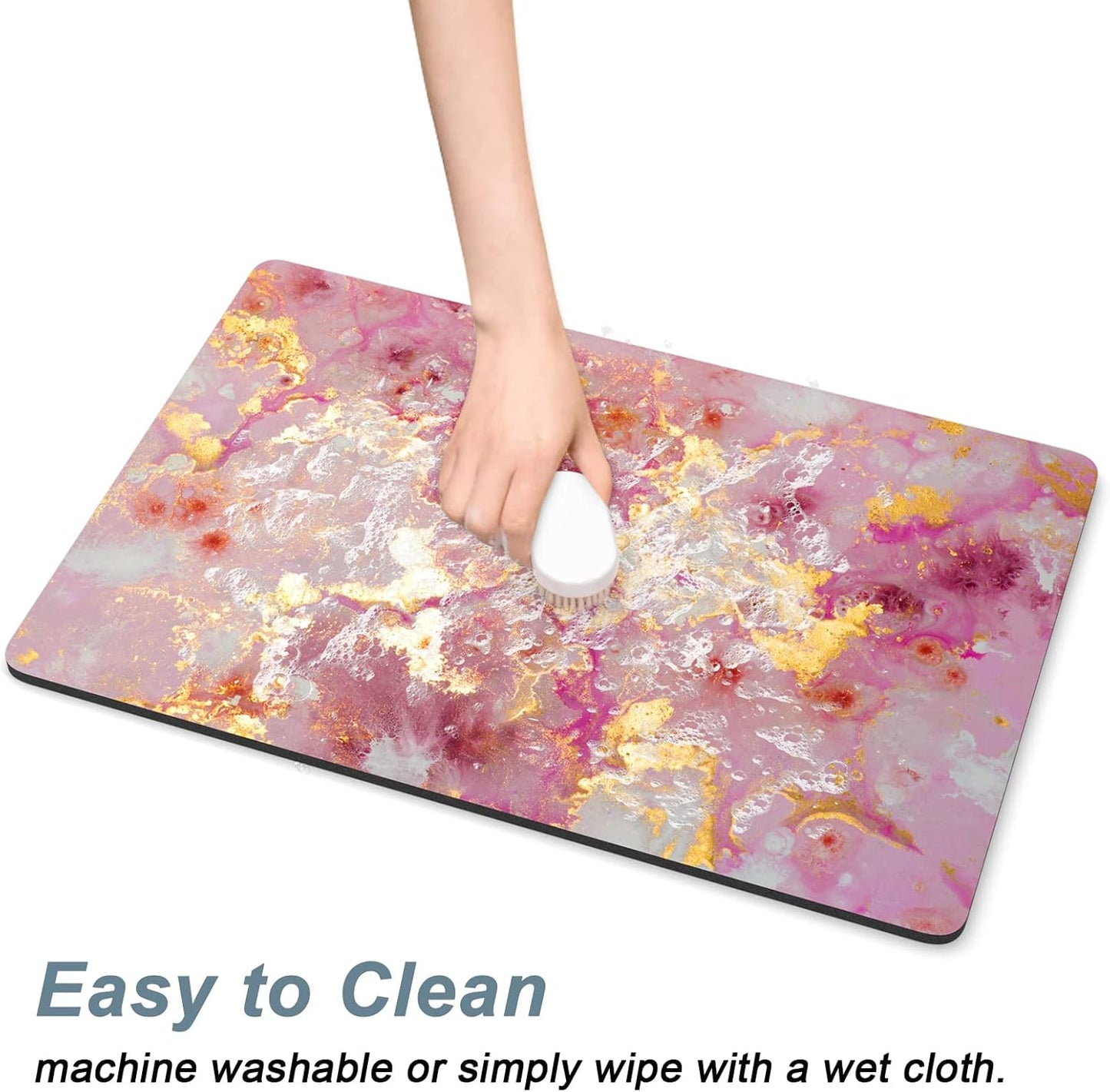 Rnivvi Dog Food Mat, 16" x 24" Absorbent Dog Cat Bowl Mat for Food and Water, Cute Anti-Slip Rubber Pet Feeding Rug Protect Floors, Puppy Placemat for Feeding & Watering Supplies, Pink Gold