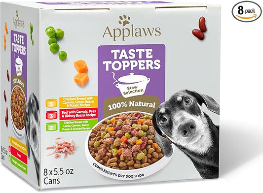 Applaws Taste Toppers, Grain-Free Dog Food Topper, Limited Ingredient, Stew Variety Pack (8 x 5.5oz Cans)