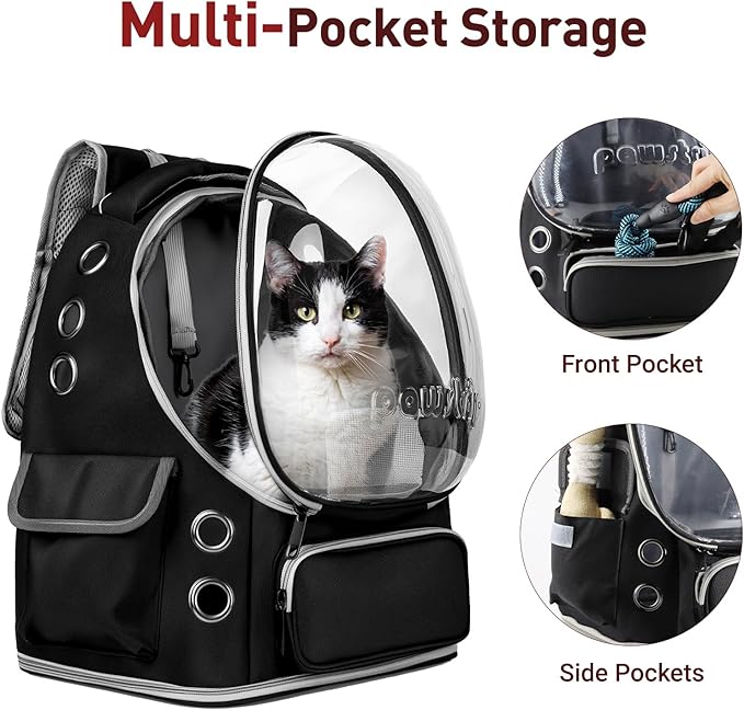 Cat Backpack Carrier with Large Space Bubble Window, Airline Approved Breathable Pet Carrier for Small Dogs Cats up to 15lbs, Foldable for Travel Hiking & Outdoor Use