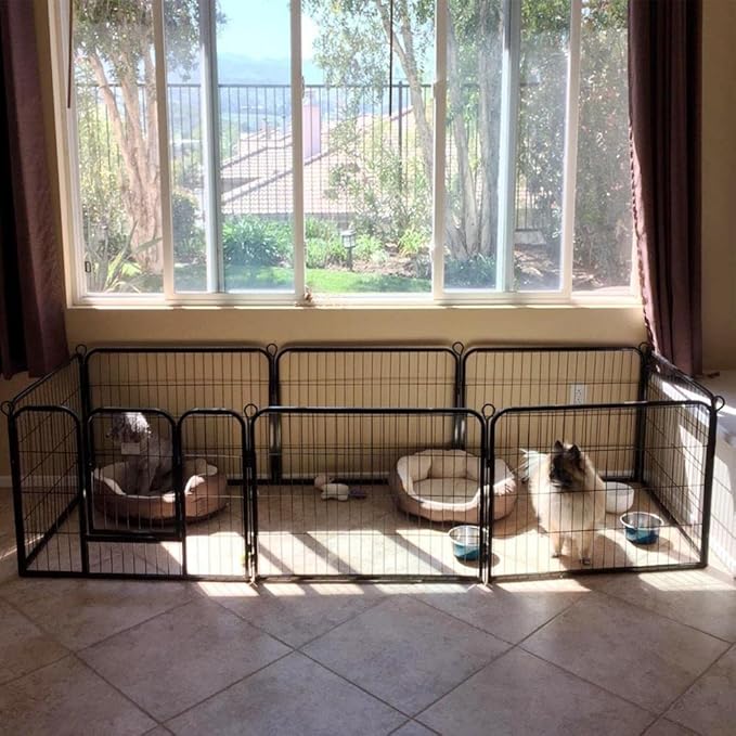 Dog Cage Dog Playpen, 8 Panels, 80 x 60 cm, Folding Fence for Puppies, Small Animals, Outdoor, Indoor
