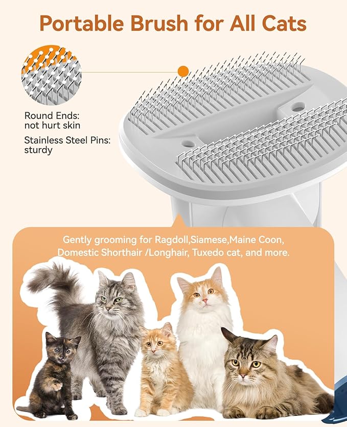 oneisall Cat Grooming Vacuum, Quiet Pet Vacuum Grooming Kit with Brush & Clippers for Hair Shedding Trimming, 6 in 1 Cat Vacuum Groomer for Pet Hair Grooming, White