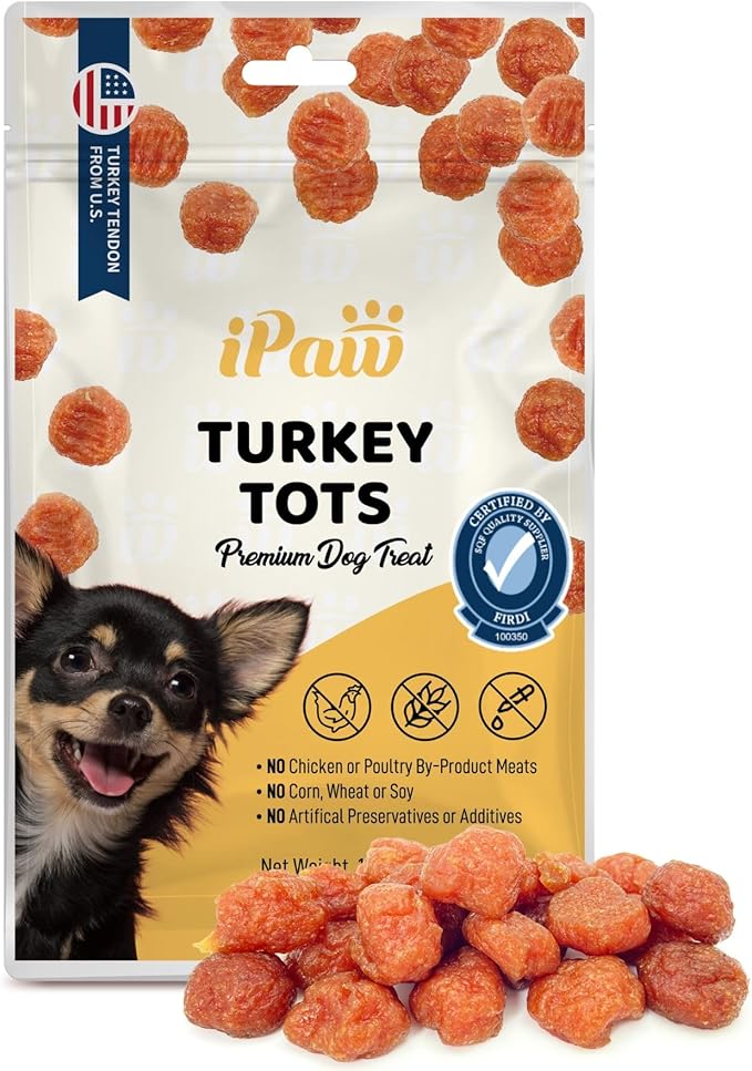 iPaw Turkey Tots Dog Treats for Puppy Training, All Natural Human Grade Dog Treat, Hypoallergenic, Easy to Digest (Turkey Tots)
