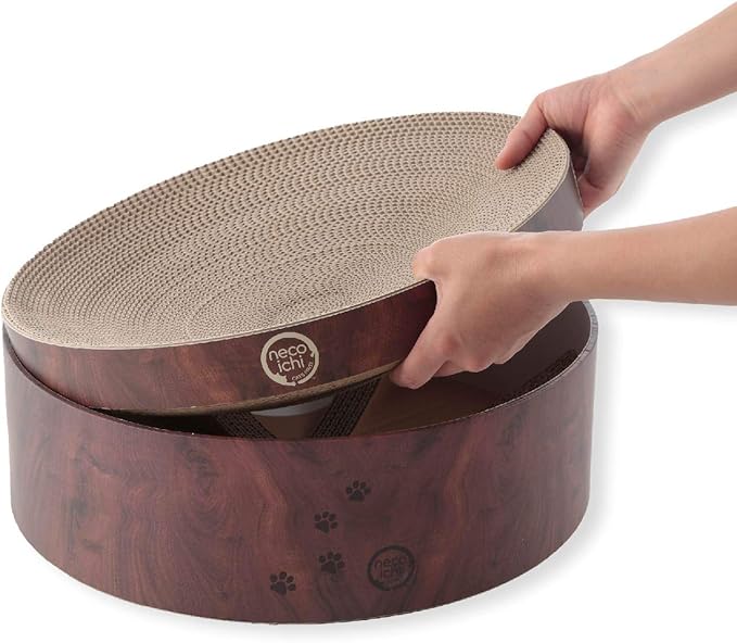 Necoichi Cat Scratcher Bowl Replacement for Indoor Cats - Cat Scratching Lounger with Reversible Usability and Extra Comfort for Lounge, Cardboard Bed Couch / (XL, Dark Cherry)