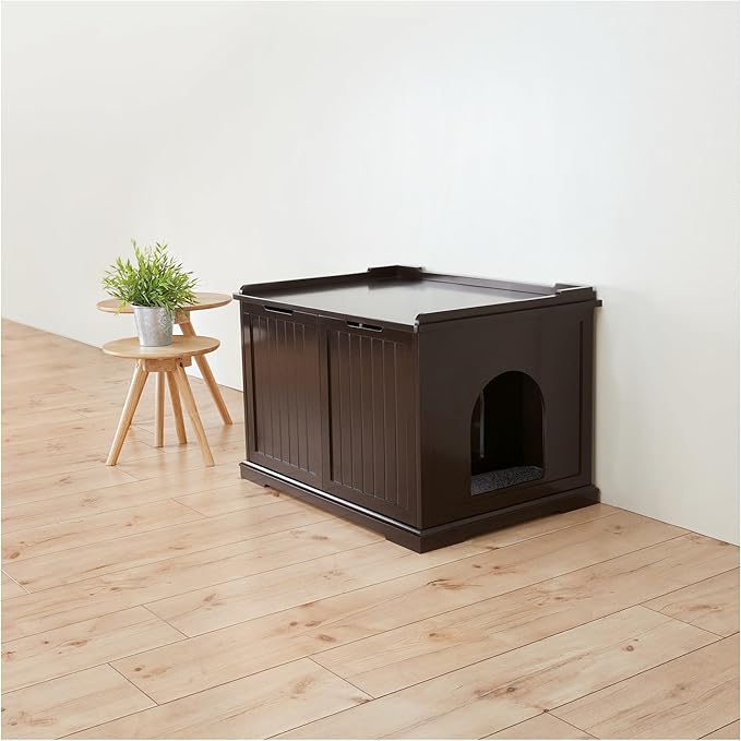 Trixie XL Furniture Litter Box Enclosure (Espresso Brown), Hidden Litter Box for Cats with Openings on Either Ends & Large Ventilations Slots, Double Doors for Easy Cleaning, Removable Divider