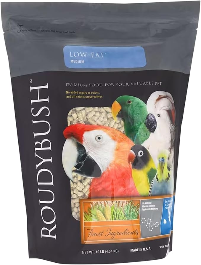 RoudyBush Low Fat Food for Adult Birds & Chicks - Scientifically Formulated Bird Feed - Bird Food Pellets w/Corn, Wheat, Soy & More - Nutritious & Healthy Feed for Birds (Medium, 44oz)