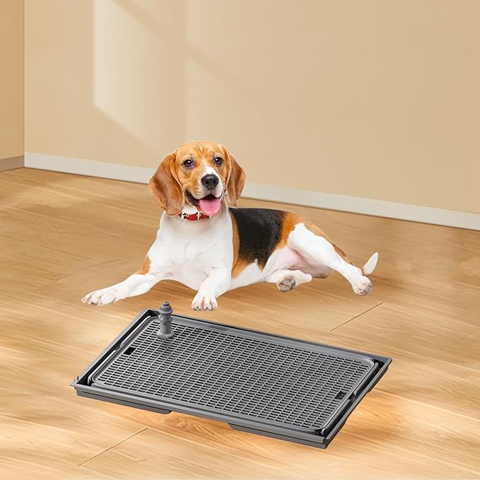 Pee Dog Toilet Pet Potty with Guide Post Anti Splashing Pet Litter Pan Leakproof Puppy Pee Pad Litter Tray Bunny Indoor, Dark Grey