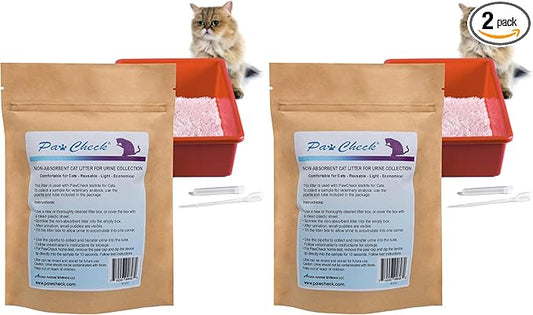 PawCheck Cat Litter for Urine Collection - Reusable and Non-Absorbent Cat Urine Collection Home Kit Intended to Monitor Cat Health (Pack of 2)