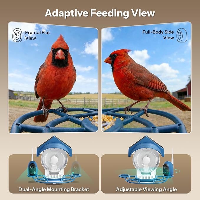 Smart Bird Feeder with Camera - 2K HD Smart Bird Feeder, Solar Powered Outdoor Birdhouse with Easy Clean Design for Backyard Birding & Wildlife Bird Watching, Gift for BirdLover (Blue)