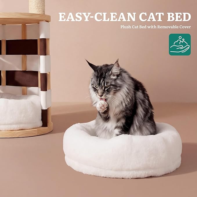 YITAHOME Stable Pine Wood Cat Tree, Multi-Level Cat Tower with Cat House, Observation Perches, Sisal Scratching Posts & 2 Interactive Sisal Balls, Cat Furniture