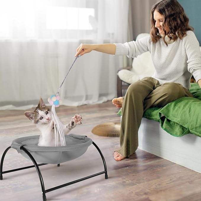 Elevon Elevated Cat Bed, Free-Standing Cat Hammock Bed, Pet Bed with Metal Frame for Indoor Outdoor, Machine Washable & Breathable Easy Assembly, up to 40lbs