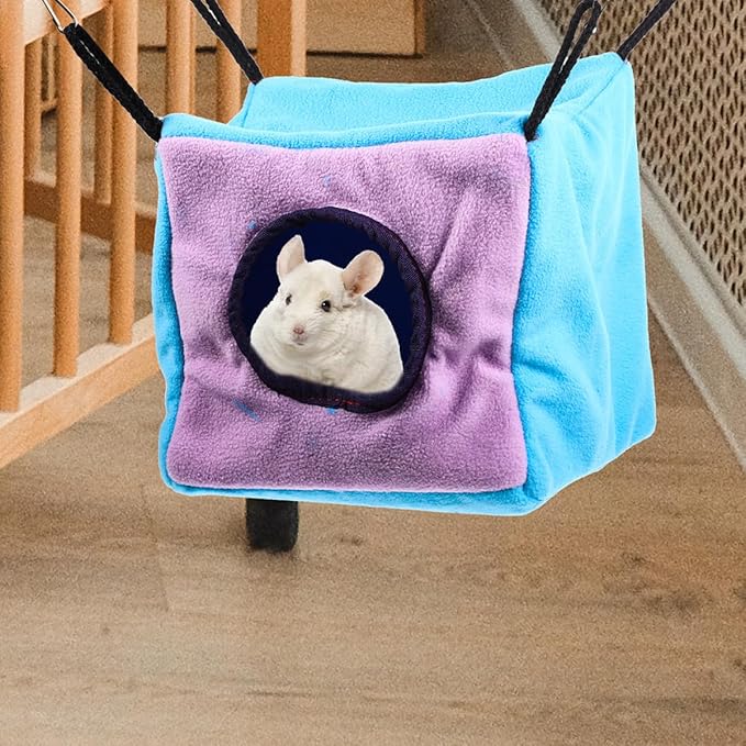 Beaupretty Small Animal Double-Layer Hanging Cube Hammock Cage with Cotton Bed, Warm Hideout for Hamsters, Squirrels, Sugar Gliders, and Birds, Cage Accessory for Small Pets