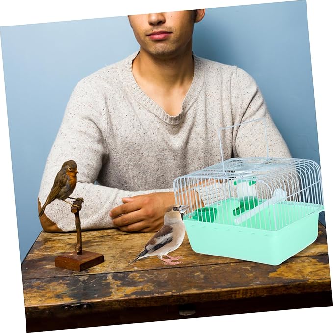 POPETPOP Portable Bird Cage Waterer and Food Box for Travel Spacious Metal Bird Carrier Perch for Parrots and Lovebirds Easy to Clean and Store
