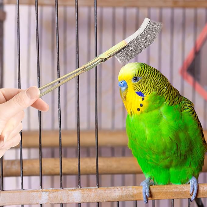Ipetboom Bird Cage Cleaning Brush Set with Long Handle 2-Piece Pet Cage Cleaner Tools Featuring Straight and Elbow Heads for Hard-to-Reach Corners Hanging Storage Hole for Easy Use