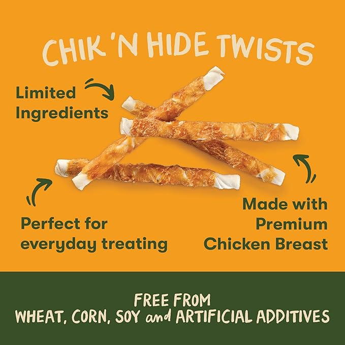 Pet 'n Shape Chik 'n Hide Twist - Chicken Wrapped Rawhide Natural Dog Treats, Large, 6 Count
