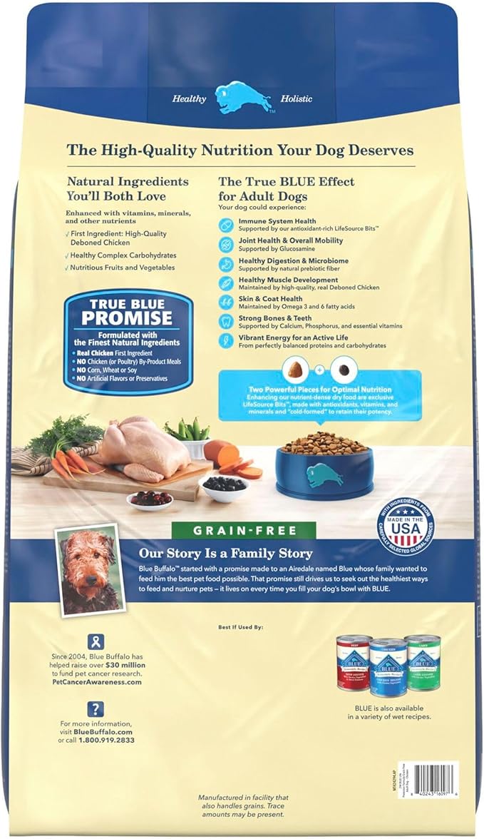 Blue Buffalo Life Protection Formula Natural Grain Free Adult Dry Dog Food, with Chicken and Potatoes, 24 lb. Bag