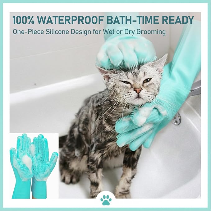 Cat Grooming Gloves for Hair-Removal: Effective at Removing 99% Loose Fur - Keep Home Sofa/Clothes Fur Free Cleaning & Silicone Bristles - Gentle Grooming for Short-long Hair Cats (2 Pack)