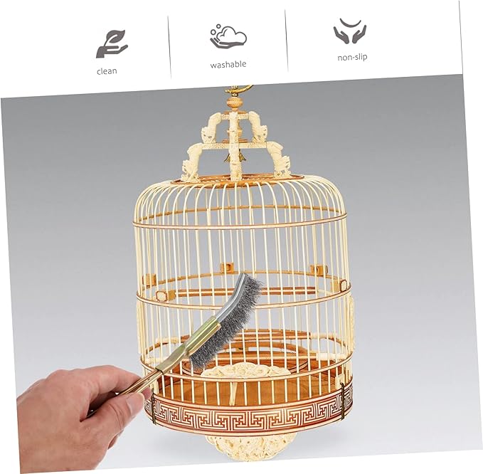 2pcs Bird Cage Cleaning Brushes Handle Copper Wire Pet Bird Brush for Easy Cleaning of Parrot Cages and Accessories