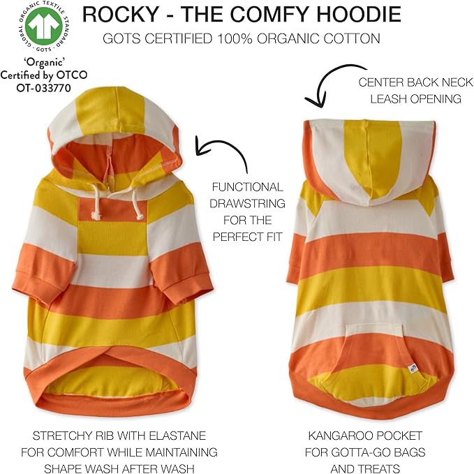 Pet Passion Rocky – The Original Lightweight Hooded Tee 100% Organic Cotton Dog Hoodie Pet Coat Sweater for All Sized Dogs, Candy Corn, X-Large (55-80 lbs)