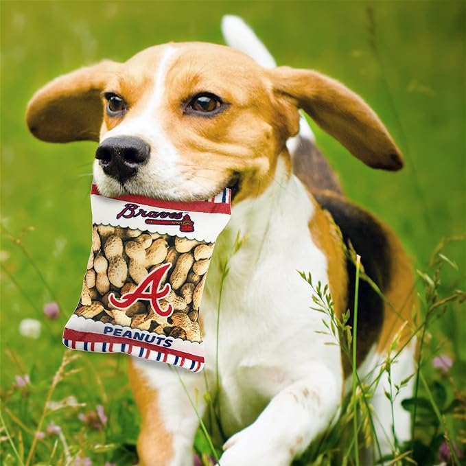 MLB Atlanta Braves Plush Peanuts Snack Toy for Dogs & Cats with Embroidered Team Name & Logo with Inner Squeaker