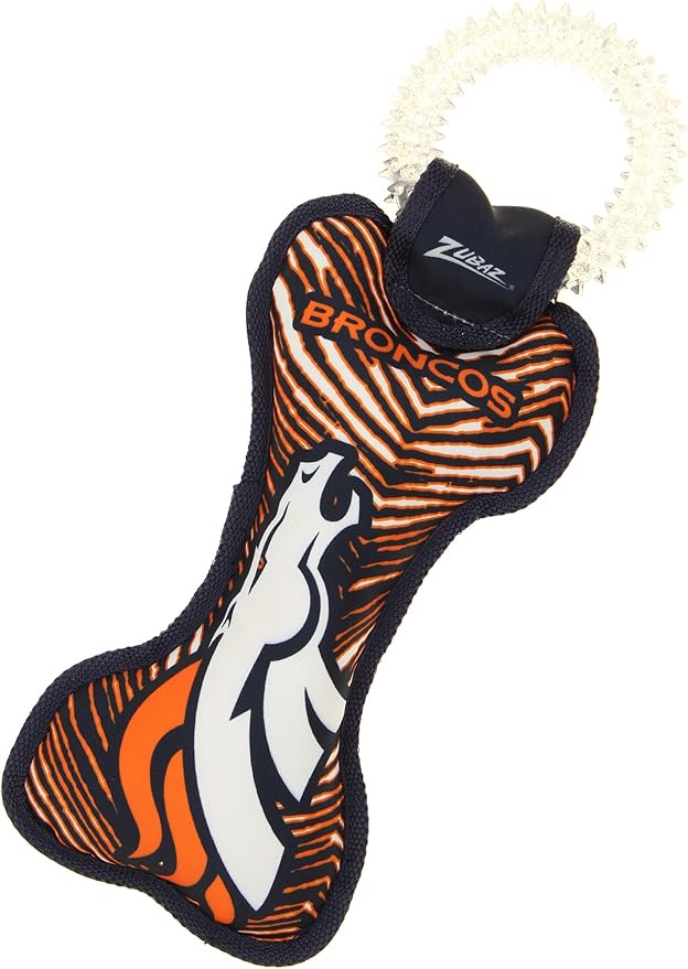 Zubaz NFL Team Logos and Colors Ring Tug Toy with Squeaker for Dogs, Denver Broncos