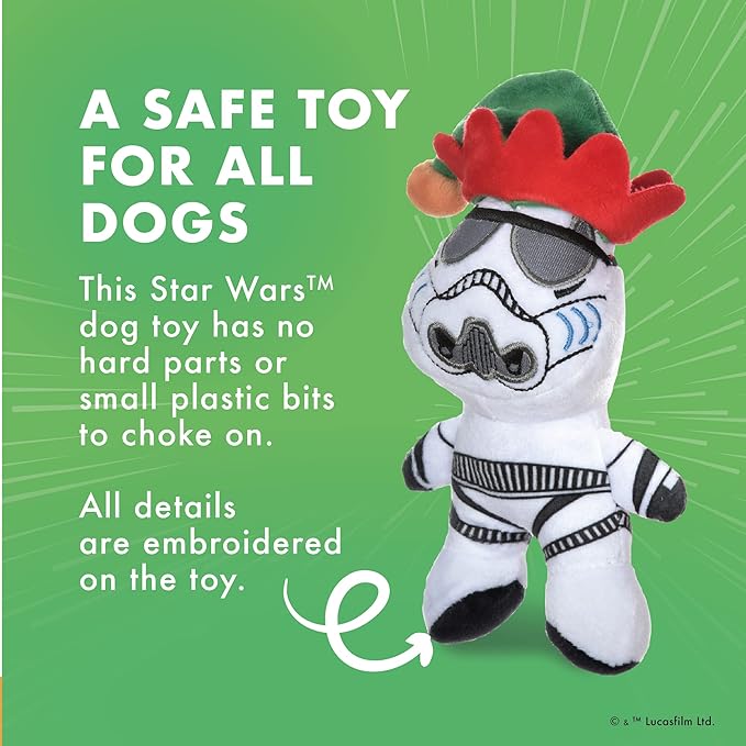 STAR WARS Dog Toy Storm Trooper Toy for Holidays | Elf Storm Trooper Dog Squeaky Toy Dog Chew Toy | Holiday Dog Toy Plush Toys | 6 Inch Small Dog Toy, (FF19329)