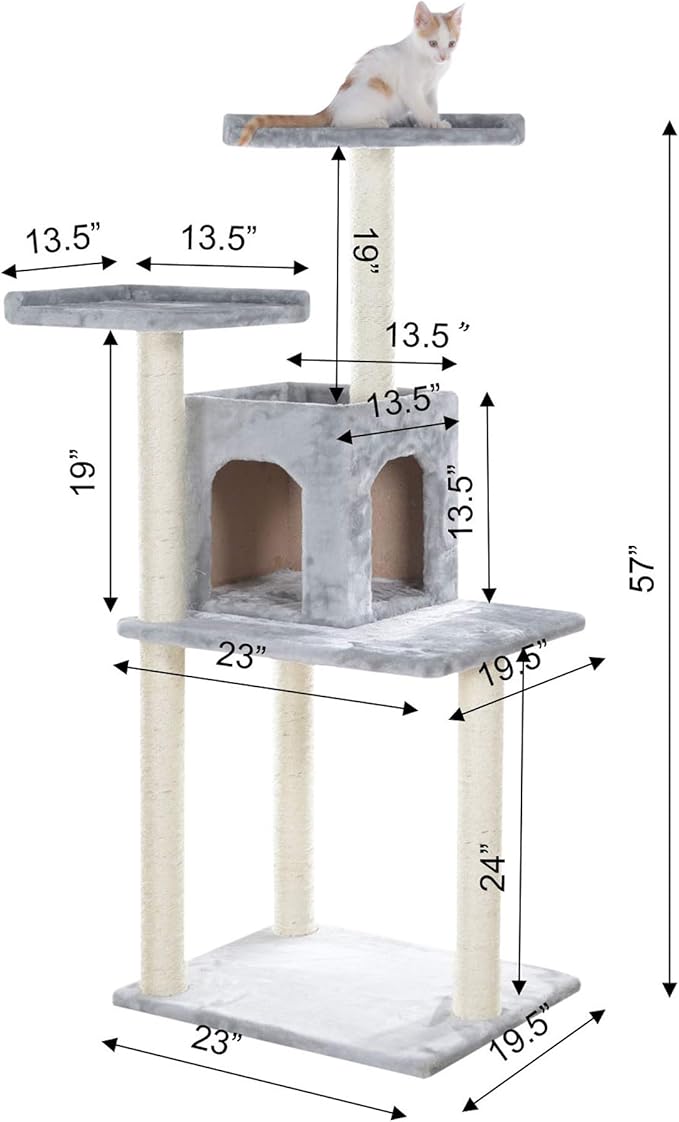 Gleepet GP78571022 Cat Tree, Real Wood Play House, Silver Gray,14 D x 27 6 W x 57 H