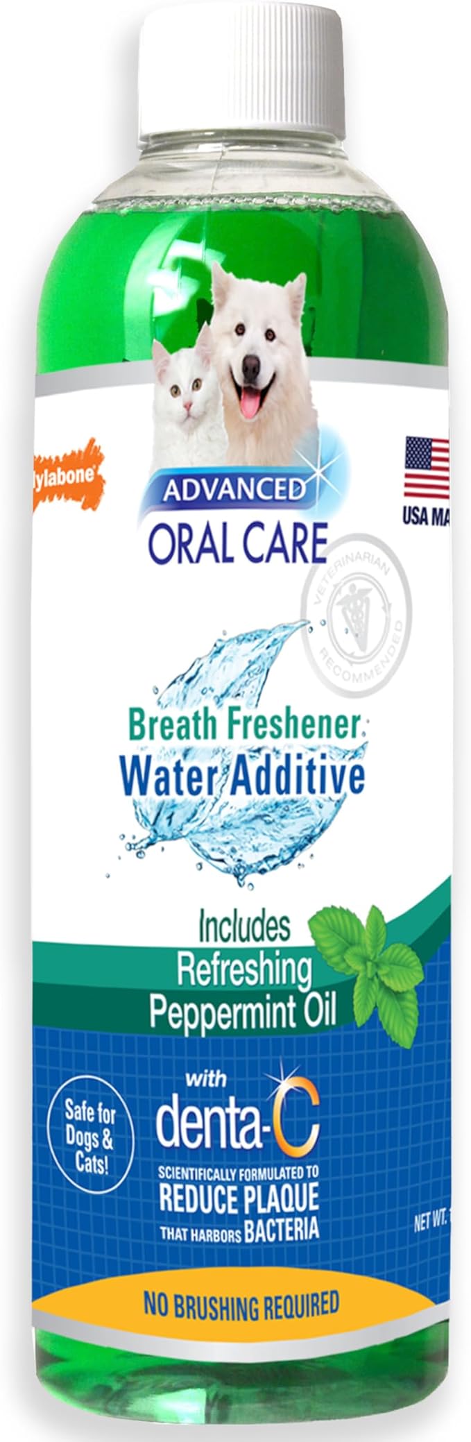 Nylabone Advanced Oral Care Pet Dental Water Additive, Liquid Tartar Remover & Breath Freshener for Dogs, Dog Teeth-Cleaning, Peppermint Flavor, 16 oz.