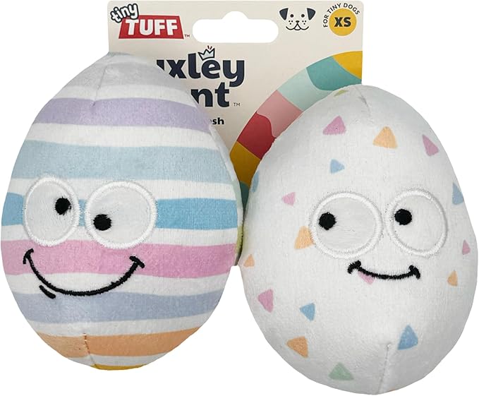 Huxley & Kent Funny Dog Toy w/Squeaker – Power Plush Squeaky Dog Toys for Small Dogs – Durable Small Stuffed Animal for Indoor Play & Fetch - Tiny Tuff Squeaky Eggs, 2pk