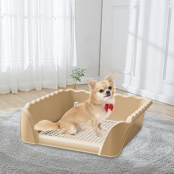 Dog Toilet Potty Trainer Pet Litter Pan with Post Training Tray for Puppy Rabbit Pets Indoor Outdoor Use 20.08 x 17.72 x 5.91 Inch- Coffee