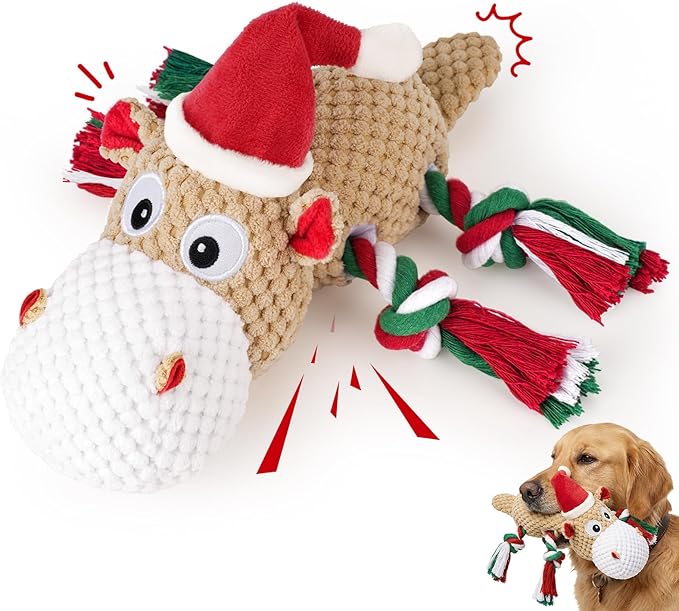 Dog Toys for Small Medium Dogs - Squeaky Hippo Plush Dog Toys with Crinkle Paper, Cotton Ropes for Tug Games