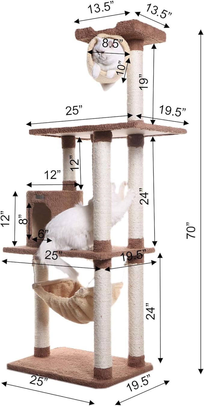 Armarkat 70" Cat tree With Scratch posts, Real Wood Cat House For Cats & Kittens, X7001