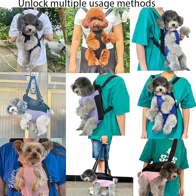 Pet Dog Carrier Backpack, Portable Breathable Mesh Chest Carrier, Polyester Woven Double Shoulder Pet Bag for Outdoor Adventures (Black, Small)