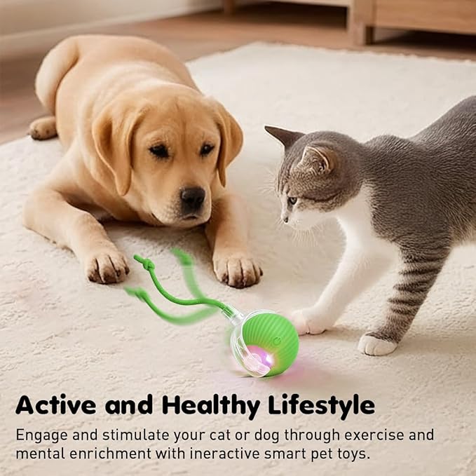Interactive Cat Toy Ball - Speedy Motion Activated Rolling Toy for Indoor Cats, Smart Automatic Moving Stimulation to Keep Them Busy, Fun Cat Toys for Bored Adult Cats & Dogs（Green）