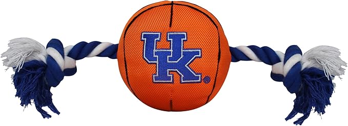 NCAA Kentucky Wildcats Basketball Rope Toy for Dogs & Cats. Tough Nylon, Sporty Basketball Design, Heavy-Duty Ropes with Inner Squeaker