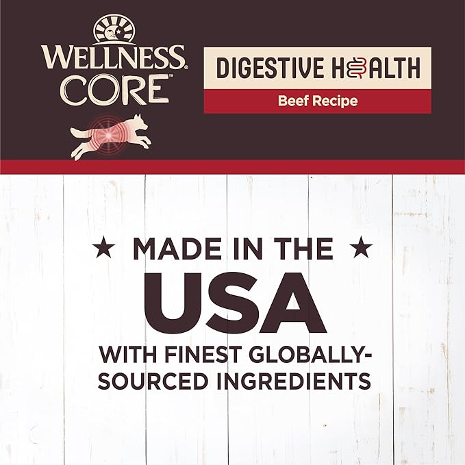 Wellness CORE Digestive Health Pate Adult Canned Wet Dog Food, Grain Free, Sensitive Stomach, Natural, Beef Recipe, 13 oz, Pack of 12 Cans