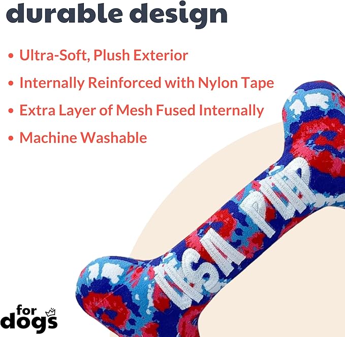 Huxley & Kent for Dogs | USA Pup Bone (Large) | 4th of July Funny Dog Toy | Power Plush Dog Toy with Squeaker | Dog Gift | Fun, Durable, and Safe | H&K Squeaky Dog Toy