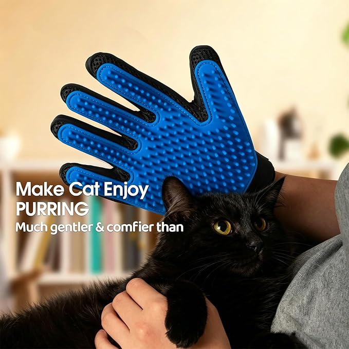 Pet Hair Removal Glove for Dogs & Cats Newly Upgraded Dual-Sided Dual-Function Reusable Electrostatic Pet Hair Glove Pet Hair Remover Tool for Clothing Couch Bed Carpet Car Seat 1 Pair (Blue)