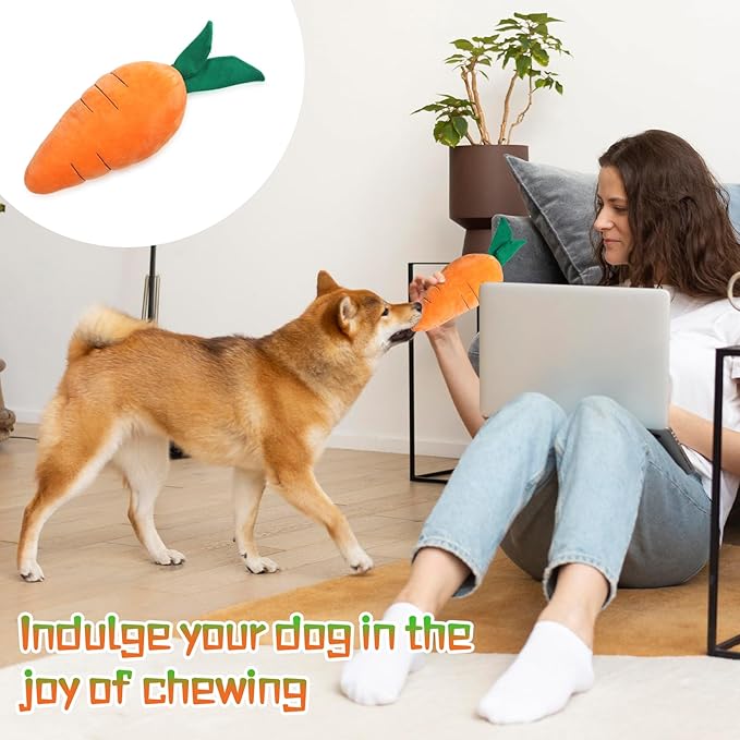 Carrot Dog Toy Cute Squeaky Plush Toys Funny Interactive Pet Carrot Shape Toys with Sound Comfort Soft Pet Supplies for Small Medium Large Dogs Gifts