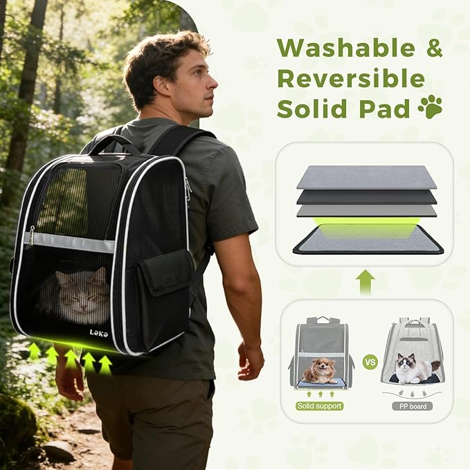 Lekereise Cat Backpack Carriers, Dog Carrier Backpacks with Breathable Mesh for Small Medium Large Cats Dogs Puppy Up to 25 Lbs, Pet Foldable Carrying Backpack Ventilated for Travel Hiking Collapsible