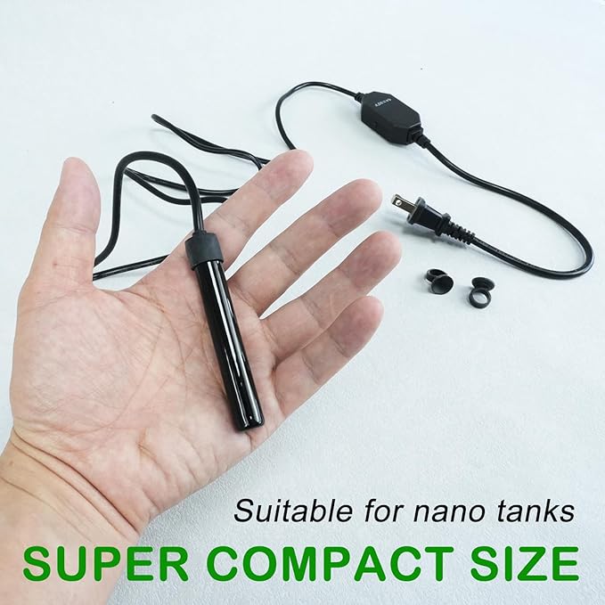 Small Submersible Aquarium Heater, Adjustable Mini Fish Tank Heater 15W 25W 50W with External Temperature Controller, Digital Display, Alumina Ceramic, for 3/5/10 Gallons (15W)