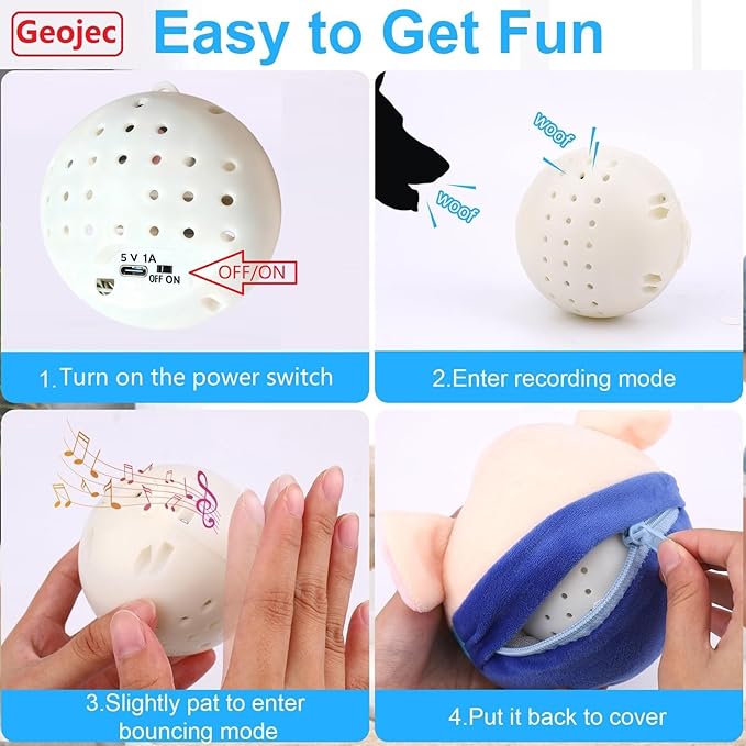 Interactive Dog Toys,Active Moving Pet Plush Toy with Recording and Music Modes, Jumping Squeaky Song shaking Interactive Dog Ball,Rechargeable Dog Toys to Keep Them Busy, Plush Pet Toy(Smile Red Pig)