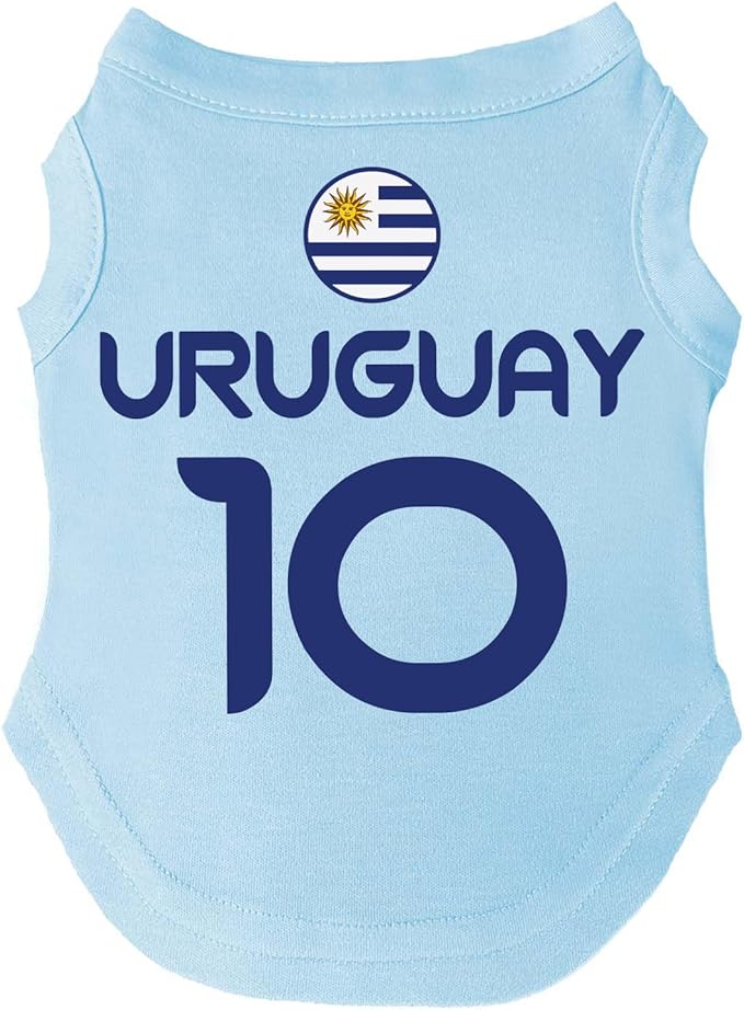 Uruguay Flag Soccer Jersey Style Dog Tee Shirt | Sleeveless Breeds | International Soccer | Game Day |Light Blue, Small 1656
