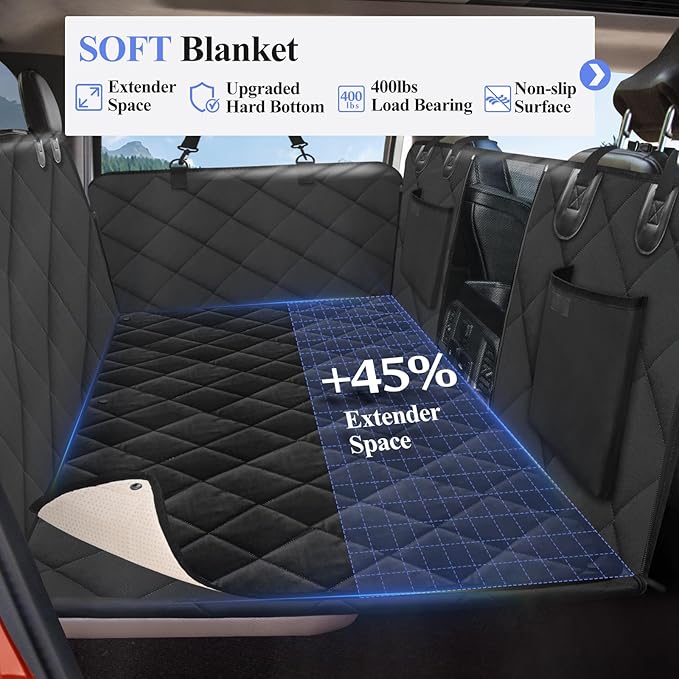 Back Seat Extender for Dogs Truck-Large Space, Dog Pet Seat Cover Back Seat with Blanket, Backseat Dog Hammock for Crew Cab Trucks F150, RAM1500, Sierra, Tundra, Silverado
