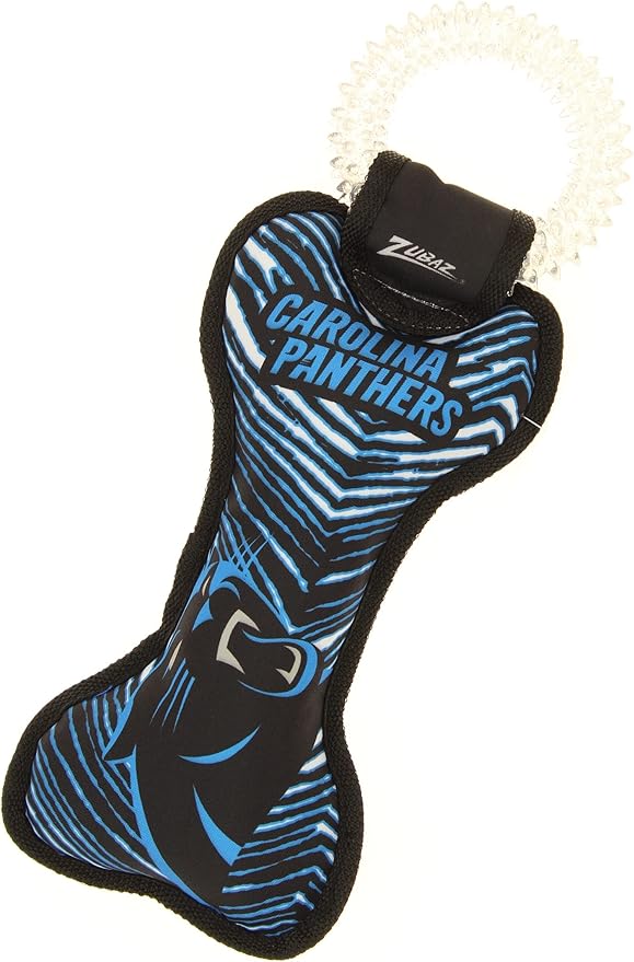 Zubaz NFL Team Logos and Colors Ring Tug Toy with Squeaker for Dogs, Carolina Panthers